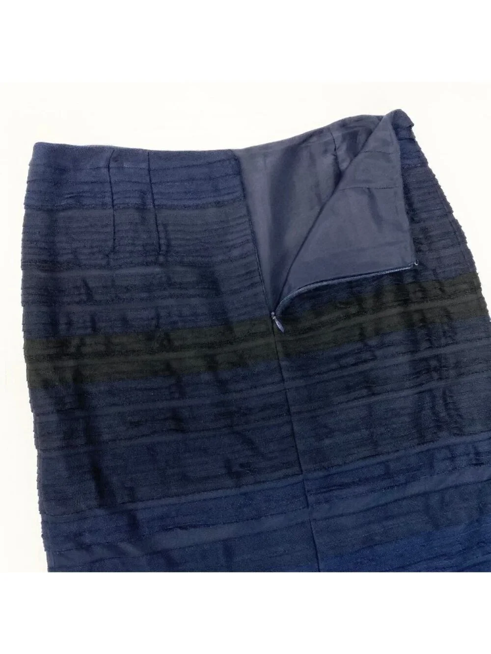 Chanel Knit Pencil Skirt Gradient Quilted Bag Motif Plate Navy Rayon